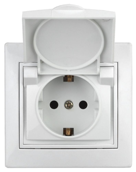 Розетка Intro Plano 1-207-01 с заземлением 2P+E Schuko с крышкой шторками, 16А-250В, IP20, СУ, белый