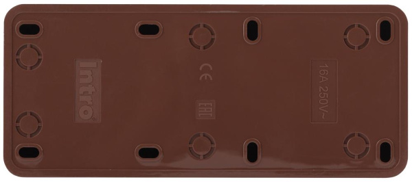 Розетка Intro Quadro 2-206-10 с заземлением трехместная 3х2P+E, 16А-250В, IP20, ОУ, венге