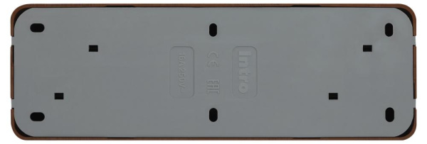Розетка Intro Quadro 2-208-10 с заземлением четырёхместная 4х2P+E, 16А-250В, IP20, ОУ, венге