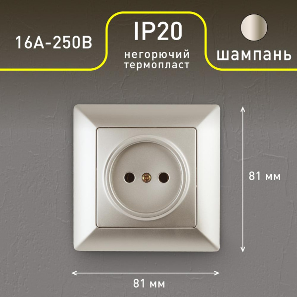 Розетка Intro Solo 4-201-04 без заземления 2P, 16А-250В, IP20, СУ, шампань