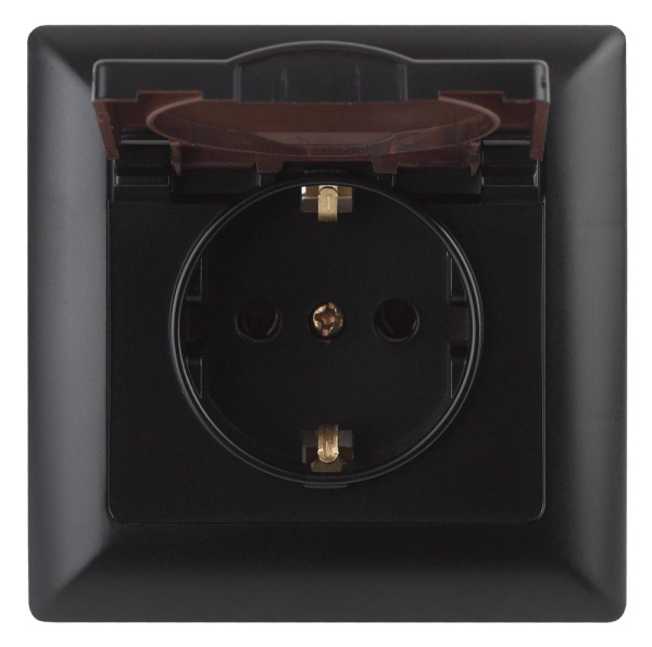 Розетка Intro Solo 4-203-05 с заземлением 2P+E Schuko с крышкой, 16А-250В, IP20, СУ, антрацит