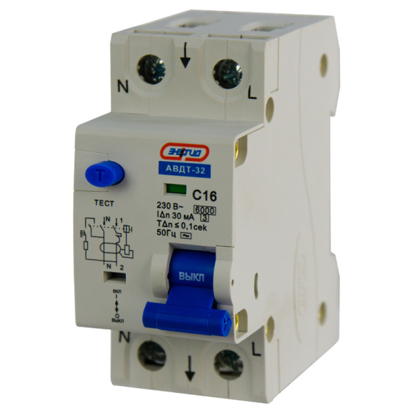 Дифференциальный автомат АВДТ-32 1P+N 16А (С) 30мА (AC) 6кА ЭНЕРГИЯ