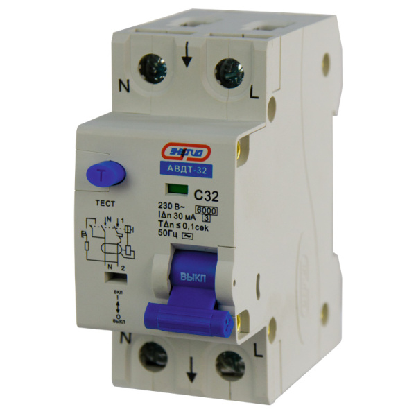 Дифференциальный автомат АВДТ-32 1P+N 32А (С) 30мА (AC) 6кА ЭНЕРГИЯ