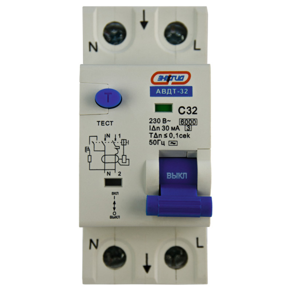 Дифференциальный автомат АВДТ-32 1P+N 32А (С) 30мА (AC) 6кА ЭНЕРГИЯ