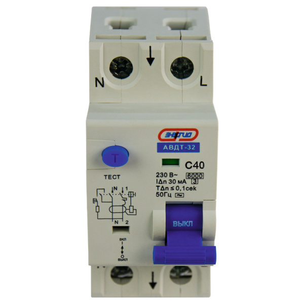 Дифференциальный автомат АВДТ-32 1P+N 40А (С) 30мА (AC) 6кА ЭНЕРГИЯ