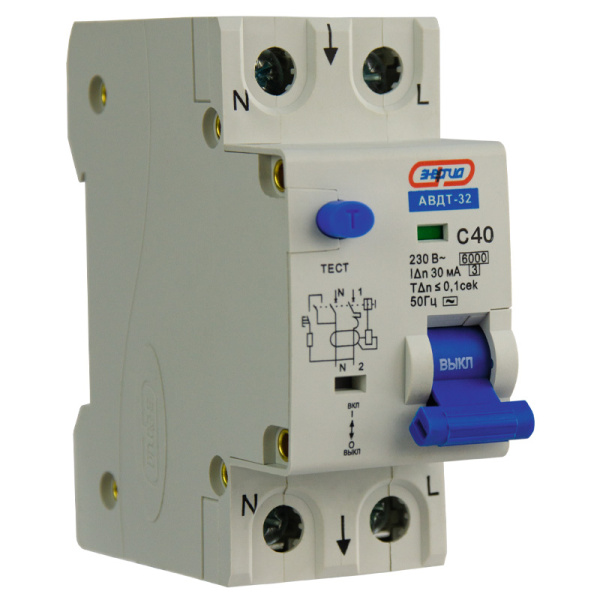 Дифференциальный автомат АВДТ-32 1P+N 40А (С) 30мА (AC) 6кА ЭНЕРГИЯ