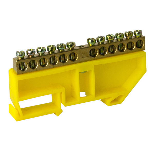 Шина нулевая TS-0609C 6х9 12 отверстий на DIN-изоляторе желтая ЭНЕРГИЯ