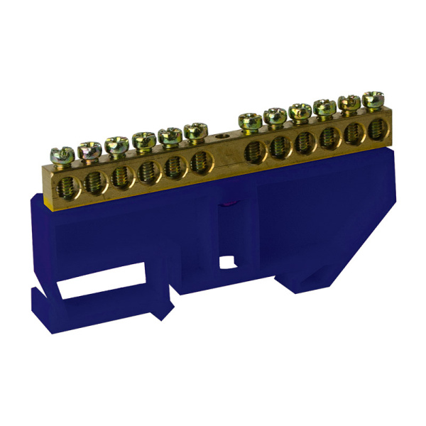 Шина нулевая TS-0609C 6х9 12 отверстий на DIN-изоляторе синяя ЭНЕРГИЯ