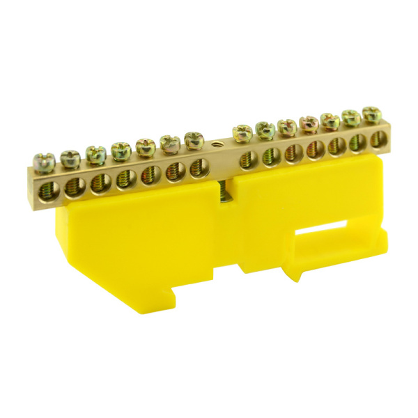 Шина нулевая TS-0609C 6х9 14 отверстий на DIN-изоляторе желтая ЭНЕРГИЯ