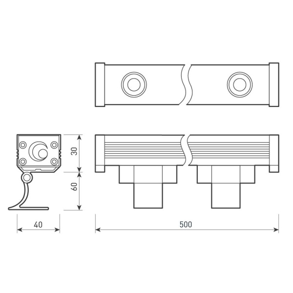 Линейный прожектор AR-LINE-500-9W Warm3000 (GR, 30 deg, 230V) (Arlight, IP65 Металл, 3 года)
