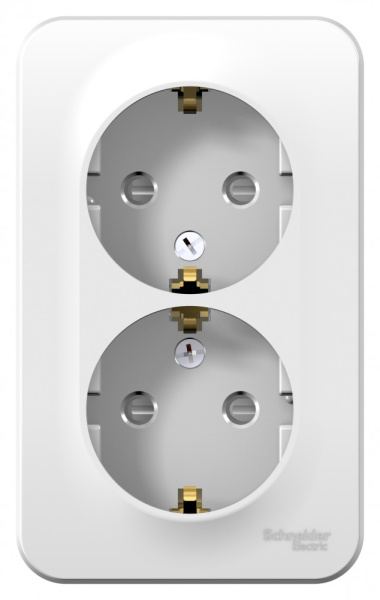 BLANCA О/У РОЗЕТКА двойная с заземл. со шторк. МЕТАЛ.ПЛ.,16А, 250В, БЕЛЫЙ