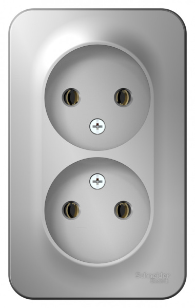 BLANCA О/У РОЗЕТКА двойная без заземления без штор., 16А, 250В, АЛЮМИНИЙ