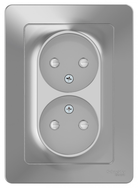 BLANCA С/У РОЗЕТКА двойная без заземления со шторк., 16А, 250В, АЛЮМИНИЙ