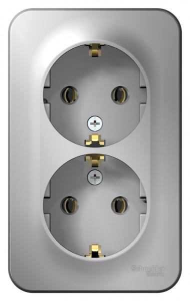 BLANCA О/У РОЗЕТКА двойная с заземл. без штор. ИЗОЛ.ПЛ.,16А, 250В, АЛЮМИНИЙ