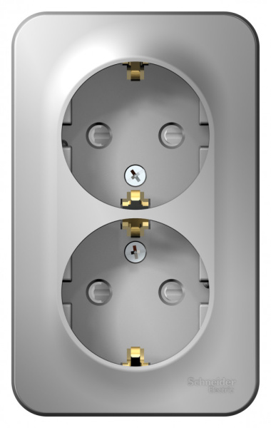 BLANCA О/У РОЗЕТКА двойная с заземлением со шторк., 16А, 250В, АЛЮМИНИЙ