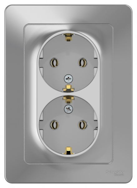 BLANCA С/У РОЗЕТКА двойная с заземлением без шторок, 16А, 250В, АЛЮМИНИЙ