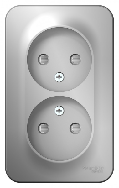 BLANCA О/У РОЗЕТКА двойная без заземления со шторк., 16А, 250В, АЛЮМИНИЙ