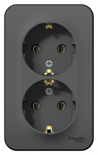 BLANCA О/У РОЗЕТКА двойная с заземлением без шторок, 16А, 250В, АНТРАЦИТ