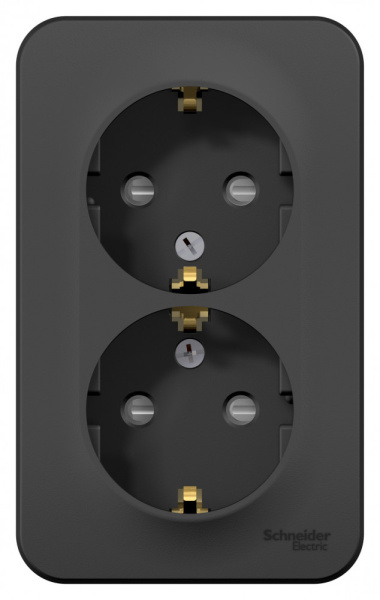 BLANCA О/У РОЗЕТКА двойная с заземлением со шторк., 16А, 250В, АНТРАЦИТ