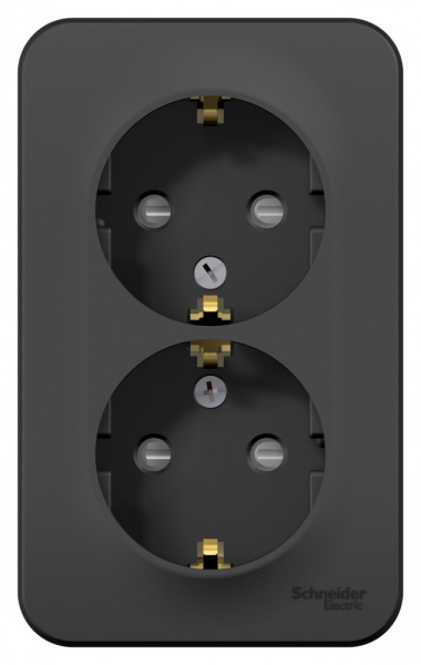 BLANCA О/У РОЗЕТКА двойная с заземл. со шторк. ИЗОЛ.ПЛ.,16А,250В,АНТРАЦИТ
