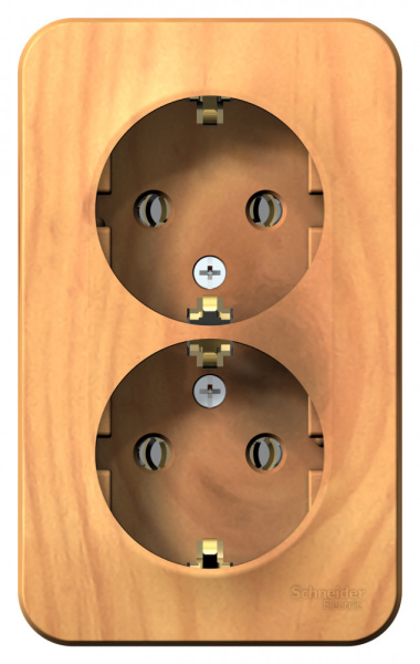 BLANCA О/У РОЗЕТКА двойная с заземл. без штор. ИЗОЛ.ПЛ.,16А, 250В, ЯСЕНЬ