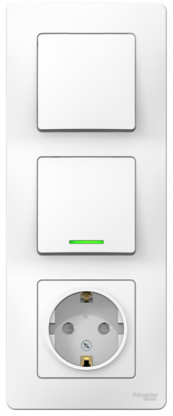 BLANCA С/У БЛОК: РОЗЕТ з/к шт 16А, 250В + ВЫКЛ 1-кл.с подсв. + ВЫКЛ 1-кл. БЕЛЫЙ