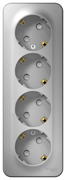 BLANCA О/У РОЗЕТКА 4-я с заземл. со шторк. ИЗОЛ.ПЛ.,16А, 250В, АЛЮМИНИЙ