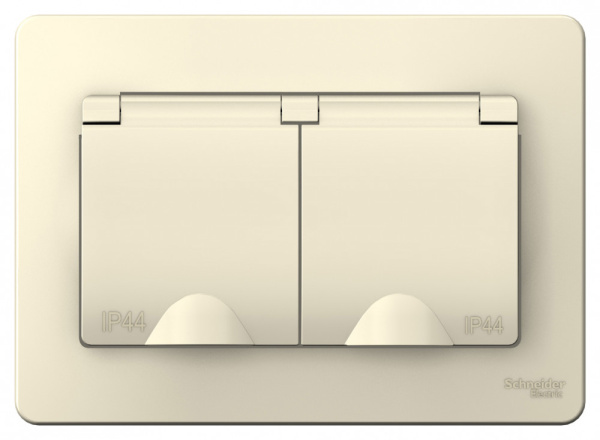 BLANCA С/У IP44 РОЗЕТКА двойная с заземл.со шторк,с крышками,16А, 250В, МОЛОЧНЫЙ