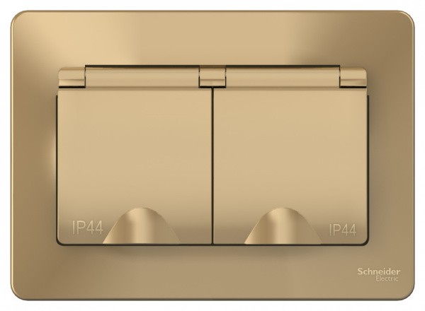 BLANCA С/У IP44 РОЗЕТКА двойная с заземл. со шторк., с крышками,16А, 250В, ТИТАН