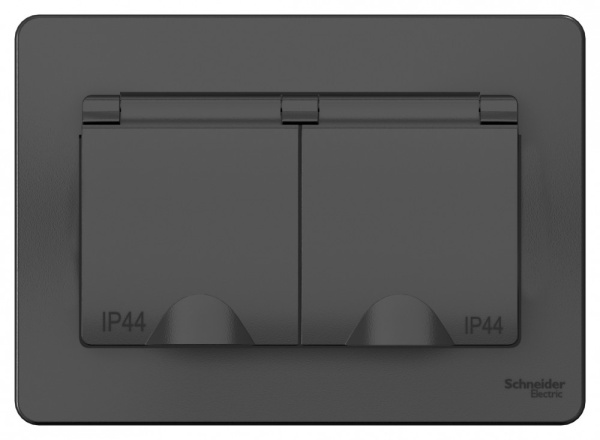 BLANCA С/У IP44 РОЗЕТКА двойная с заземл.со шторк.,с крышками,16А,250В, АНТРАЦИТ