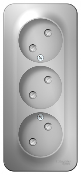 BLANCA О/У РОЗЕТКА 3-я без заземл. со шторк. ИЗОЛ.ПЛ.,16А,250В,АЛЮМИНИЙ