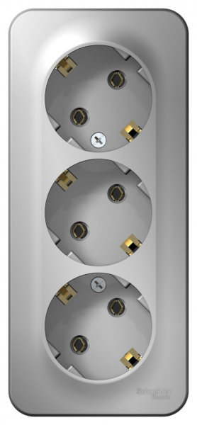 BLANCA О/У РОЗЕТКА 3-я с заземлением без штор. ИЗОЛ.ПЛ.,16А, 250В, АЛЮМИНИЙ