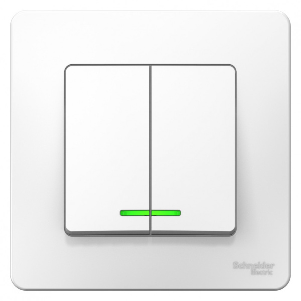 BLANCA С/У 2-клавишный ВЫКЛЮЧАТЕЛЬ (сх.5) с подсветкой, 10А, 250В, БЕЛЫЙ