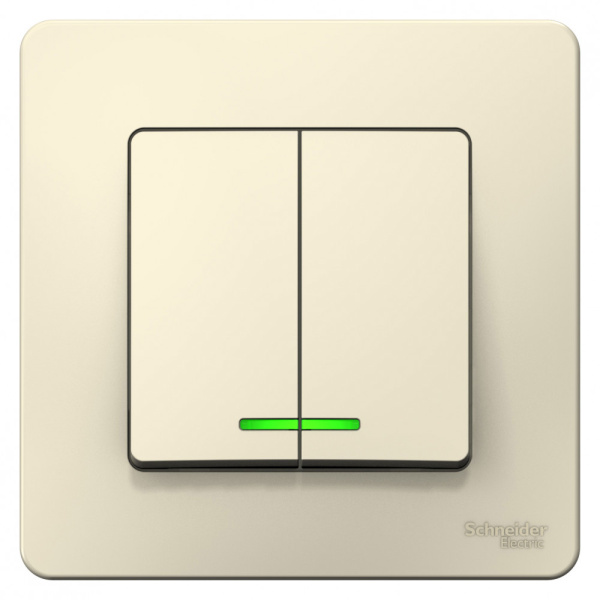 BLANCA С/У 2-клавишный ВЫКЛЮЧАТЕЛЬ (сх.5) с подсв., 6А, 250В, МОЛОЧНЫЙ