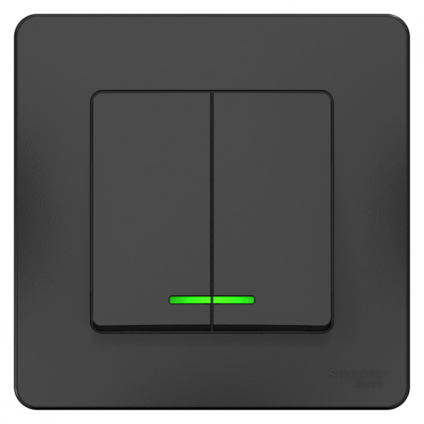 BLANCA С/У 2-клавишный ВЫКЛЮЧАТЕЛЬ (сх.5) с подсв., 10А, 250В, АНТРАЦИТ