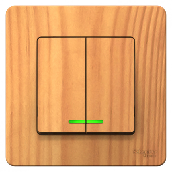 BLANCA С/У 2-клавишный ВЫКЛЮЧАТЕЛЬ (сх.5) с подсв., 10А, 250В, ЯСЕНЬ