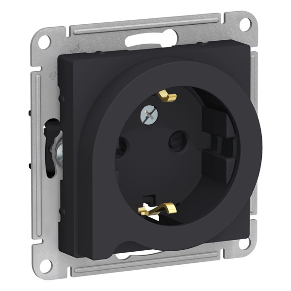 ATLASDESIGN РОЗЕТКА с заземлением со шторками с выталк., 16А, механизм, КАРБОН
