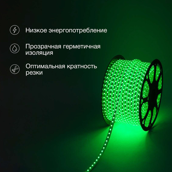 Лента светодиодная 220В, SMD5050, 60 LED/м, Зеленый, 13х8мм,с кабелем питания, IP67 NEON-NIGHT