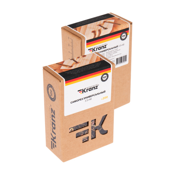 Саморез универсальный 3,5х40мм, желтый цинк, короб (200 шт/уп) KRANZ 