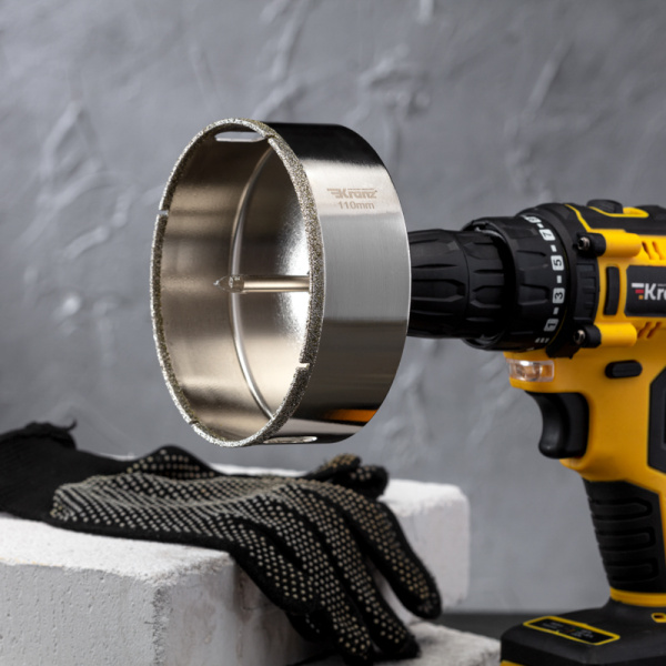 Коронка алмазная 110мм по керамограниту с центровочным сверлом KRANZ