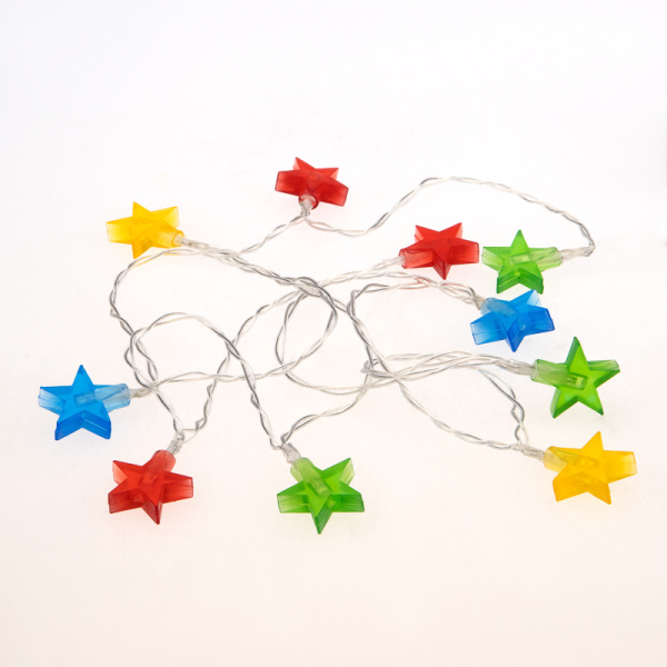 Гирлянда светодиодная Звездочки 1,5 м, 10 LED, прозрачный ПВХ, цвет свечения мультиколор, 2 х АА (батарейки не в комплекте) NEON-NIGHT