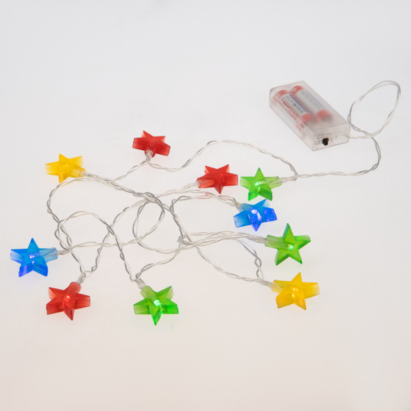 Гирлянда светодиодная Звездочки 1,5 м, 10 LED, прозрачный ПВХ, цвет свечения мультиколор, 2 х АА (батарейки не в комплекте) NEON-NIGHT