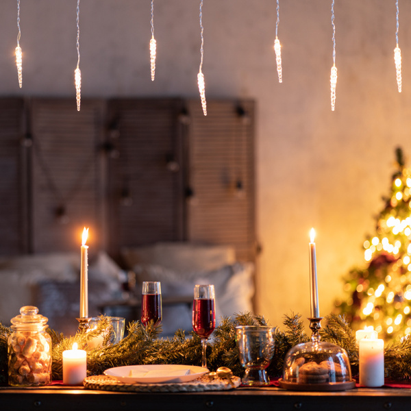 Гирлянда Сосульки 1,5х0,25 м, прозрачный провод, теплый белый цвет свечения NEON-NIGHT