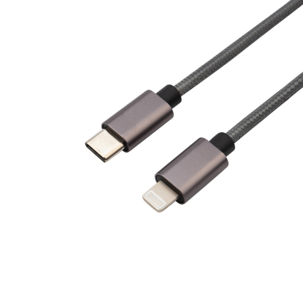 Кабель Type-C – Lightning для Apple, 2,4A 1 м, в нейлоновой графитовой оплетке, Power Delivery REXANT