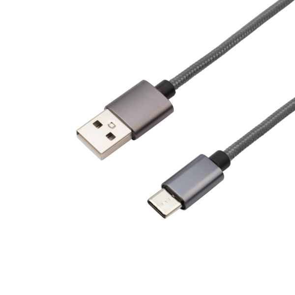 Кабель USB-A – Type-C, 3A, 1м, в темно-серой нейлоновой оплетке REXANT