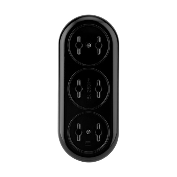 Колодка 3 гнезда карболитовая б/з 16 А, черная Rexant