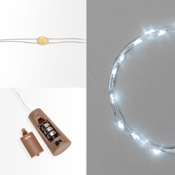 Гирлянда светодиодная Роса с пробкой 2м, 20LED, БЕЛЫЙ, IP20, 3хLR44 в комплекте NEON-NIGHT