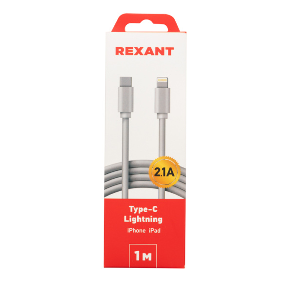 Кабель Type-C – Lightning для Apple, 2,1A, 1м, ПВХ, белый REXANT