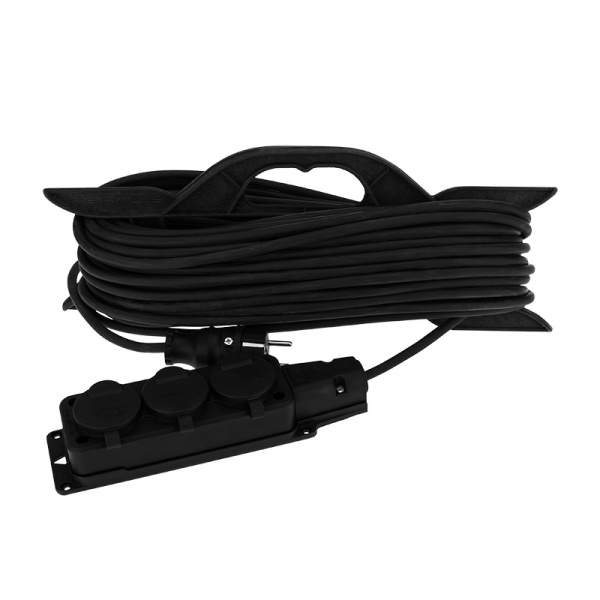 Удлинитель-шнур на рамке REXANT КГ 3х1.5, 30 м, 3 гнезда, морозостойкий, с/з, 16 А, 3500 Вт, IP44 (Сделано в России)