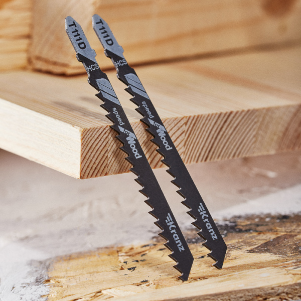 Пилка для электролобзика по дереву T111D 100 мм 6 зубьев на дюйм 6-60 мм (2 шт./уп.) Kranz